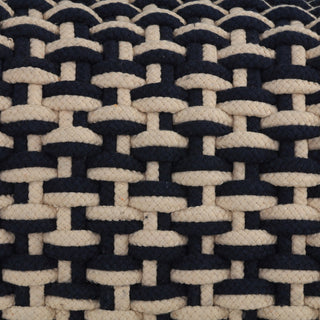 Cortesi Home Griffin Rope Pouf Ottoman, Navy and Cream
