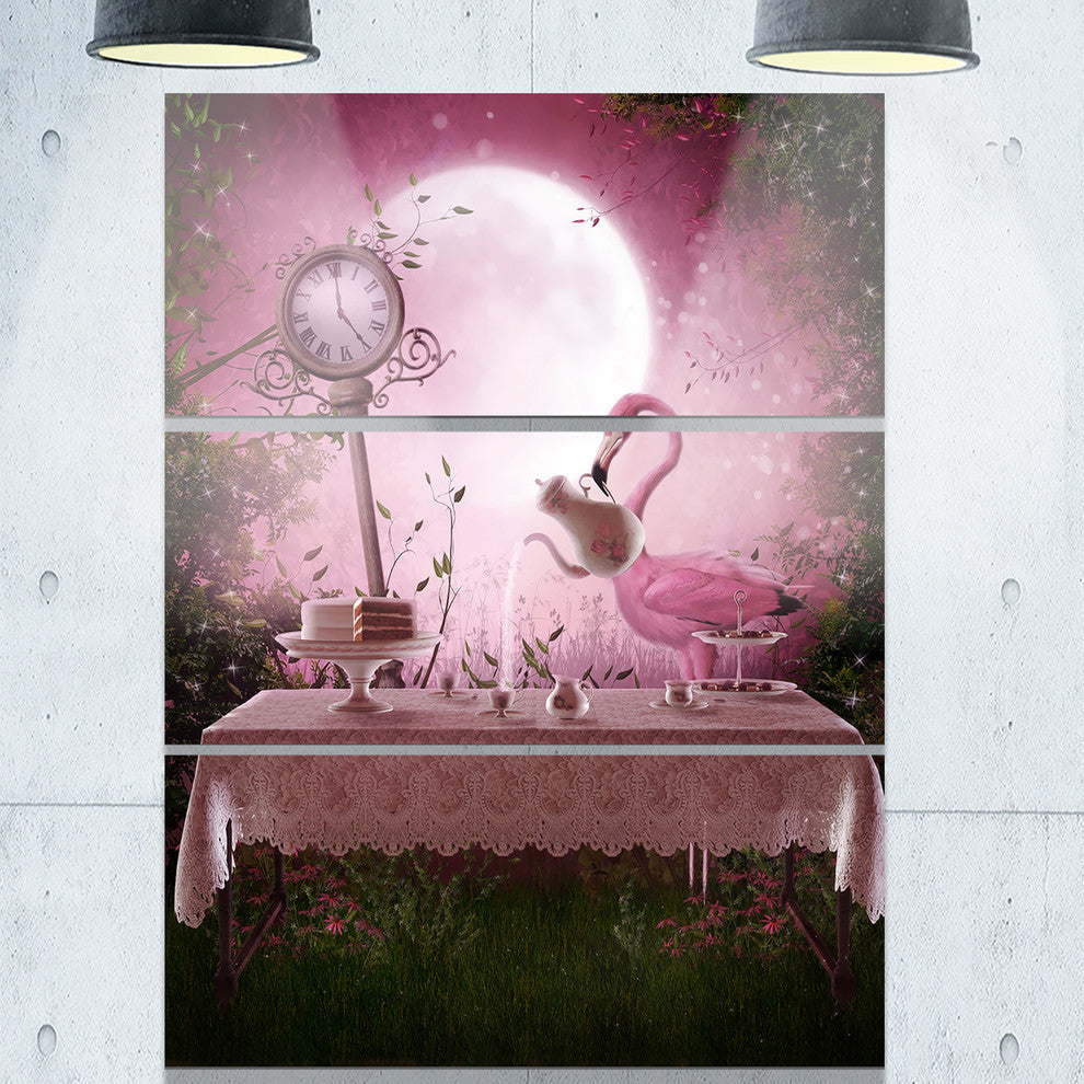 "Fantasy Garden With a Flamingo" Metal Wall Art, 3 Panels, 28"x36"