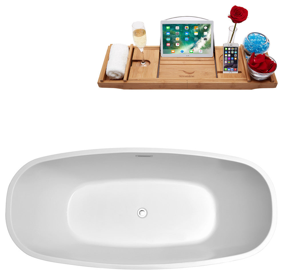 67" Streamline N-701-67FSWH-FM Soaking Freestanding Tub With Internal Drain