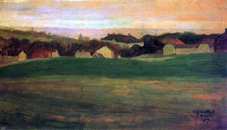 Egon Schiele Meadow With Village in Background II Wall Decal Print