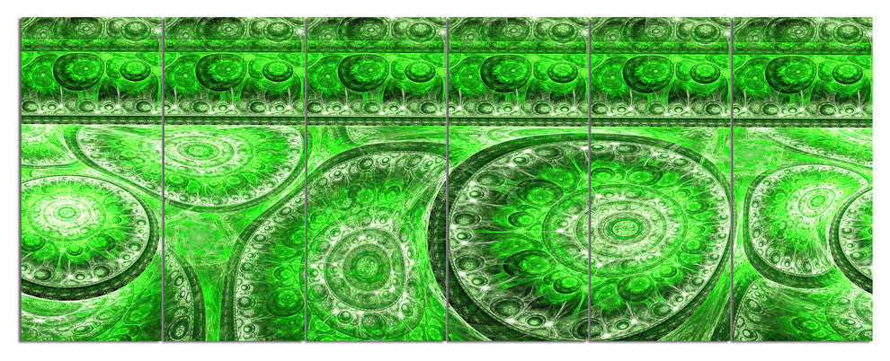 Green Living Cells Fractal Design, Abstract Canvas Art Print, 70"x28", 6 Panels