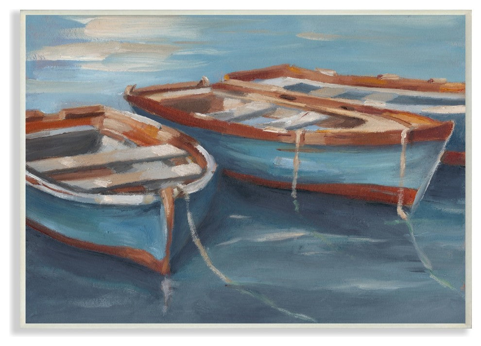 Red White & Blue Row Boats At Dock Painting Wall Plaque Art, 10"x15"