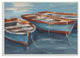 Red White & Blue Row Boats At Dock Painting Wall Plaque Art, 10"x15"