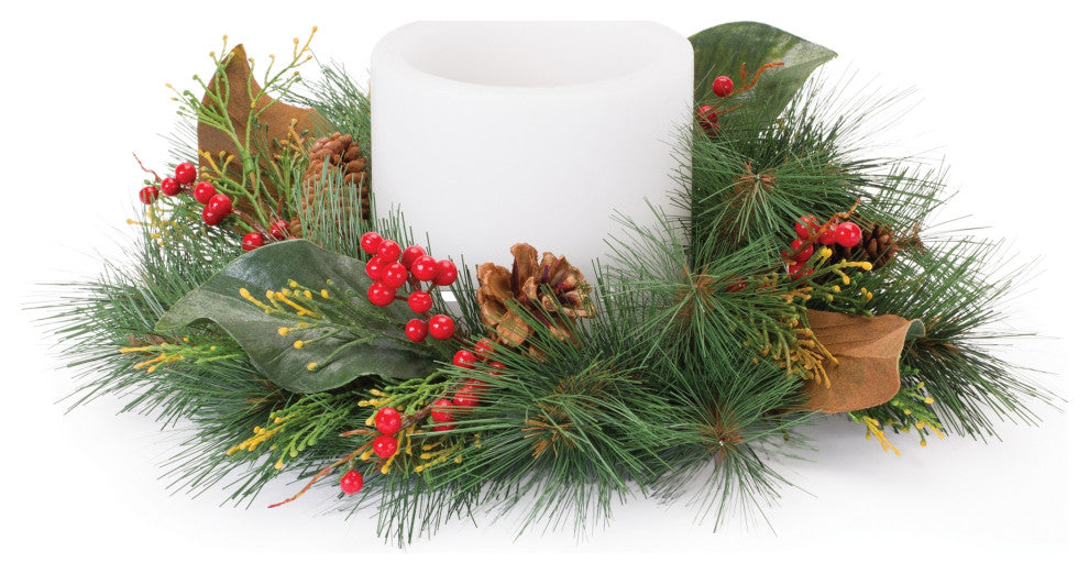 Mixed Pine and Magnolia Candle Ring, Set of 2