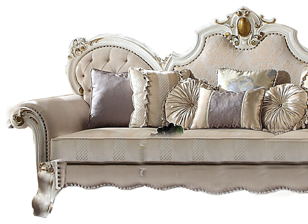 Benzara BM215005 Scrolled Back Oversized Sofa With Rolled Arms, White