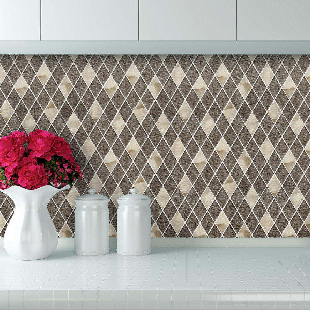 Ballagh 9.9"x12" Diamond Glass Mosaic Mix Wall Tile, Brown, Box of 15