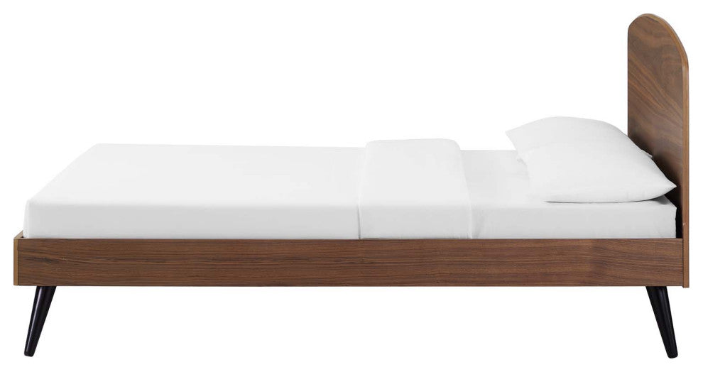 Platform Bed Frame, King Size, Wood, Brown Walnut, Modern Mid-Century, Bedroom