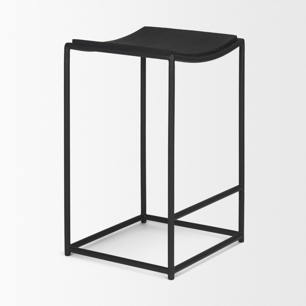 Taniel Textured Black Wood With Black Metal Counter Stool
