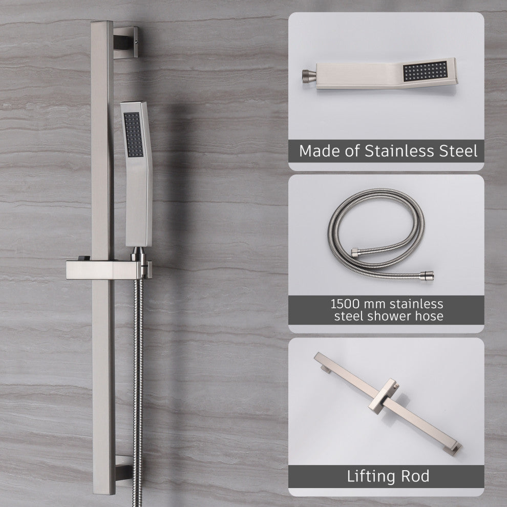 CASAINC 10" Luxury Wall Mounted Shower System Set w Sliding Handheld Rod, Brushed Nickel