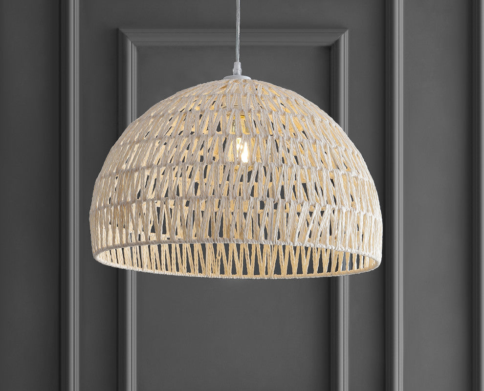 Campana 1-Light Bohemian Modern Woven Rattan/Iron LED Pendant, Cream