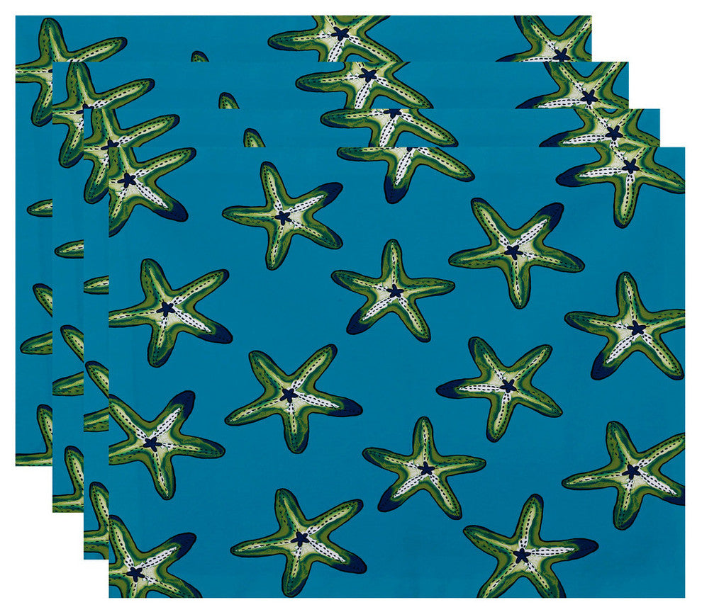 18"x14" Soft Starfish, Geometric Print Placemat, Turquoise, Set of 4
