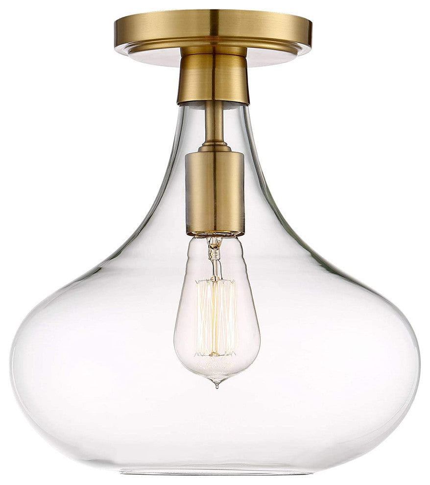 Mid Century Close to Ceiling Light Industrial Gold, Glass, Semi Flush Mount