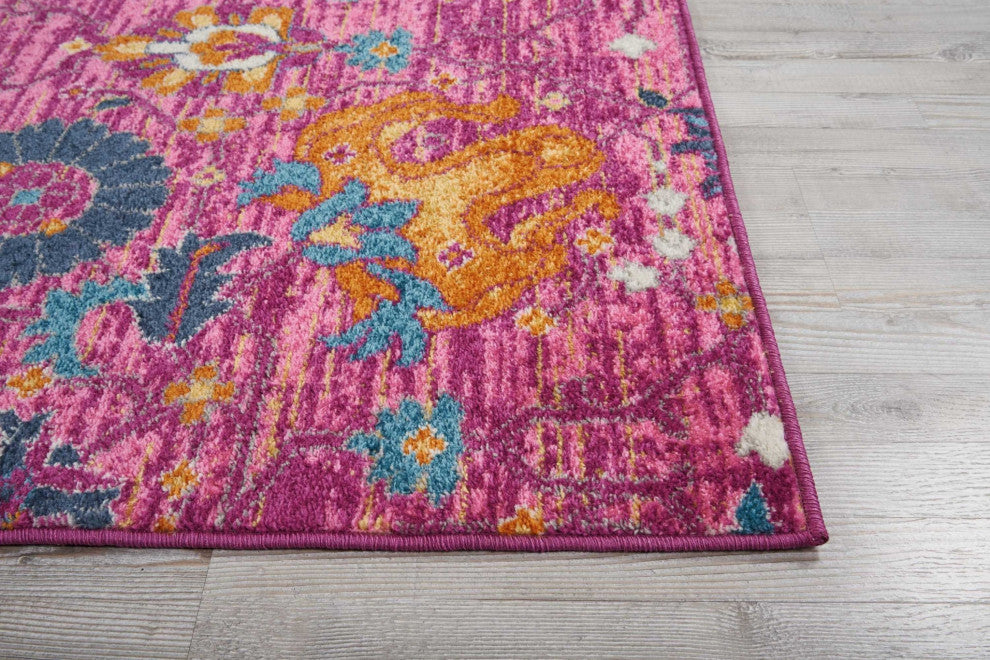 8 x 10 Fuchsia and Orange Distressed Area Rug
