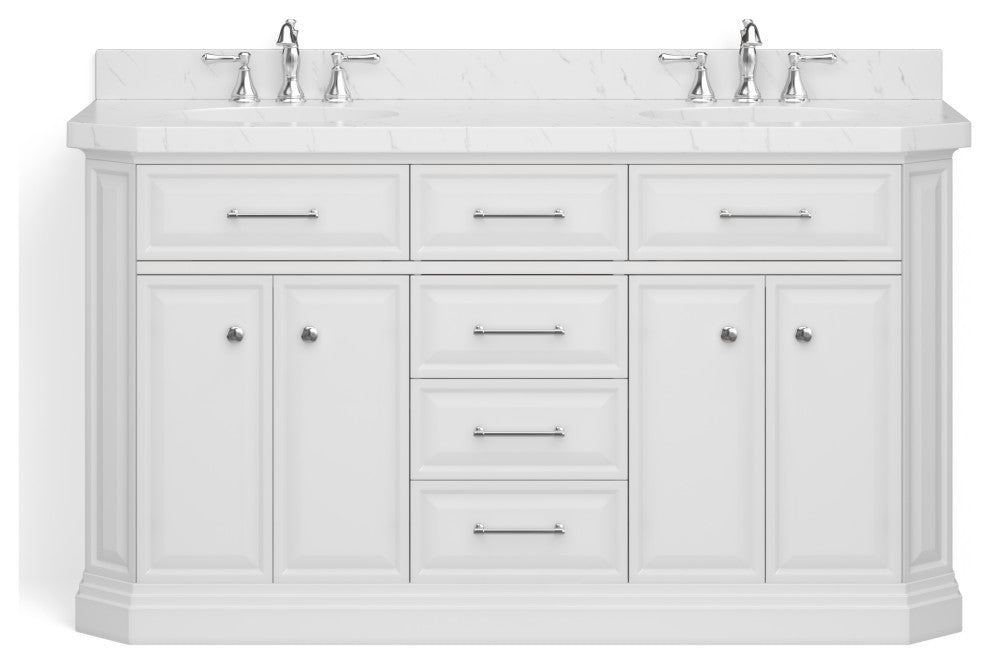 The Jazz Bathroom Vanity, Double Sink, 60", Pure White, Freestanding