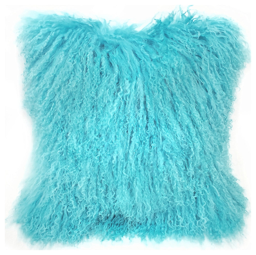 Genuine Mongolian Sheepskin Throw Pillow with Insert (16+ Colors), Turquoise