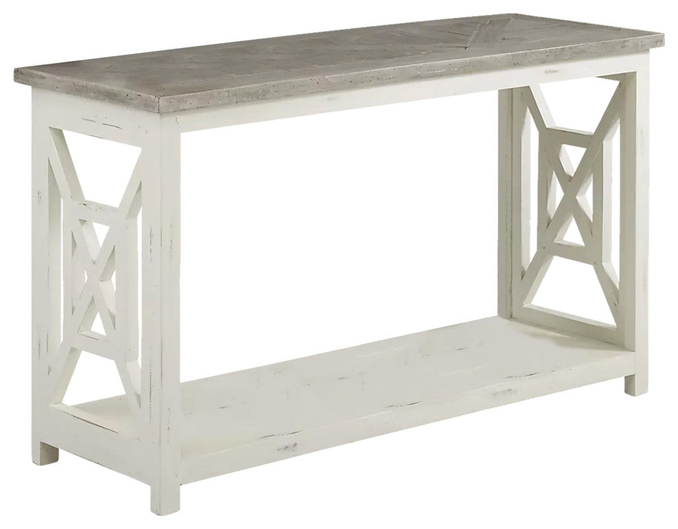 Benzara UPT-262891 Sofa Console Table With xShape Side Panels, White & Brown