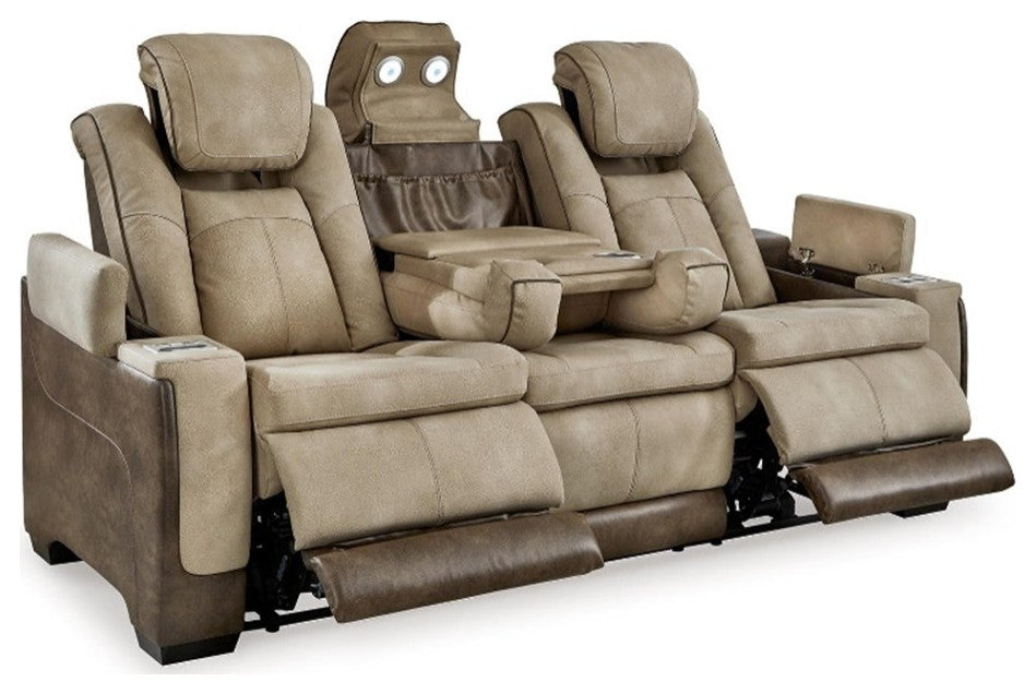 Bowery Hill Modern Faux Leather Power Reclining Sofa in Brown