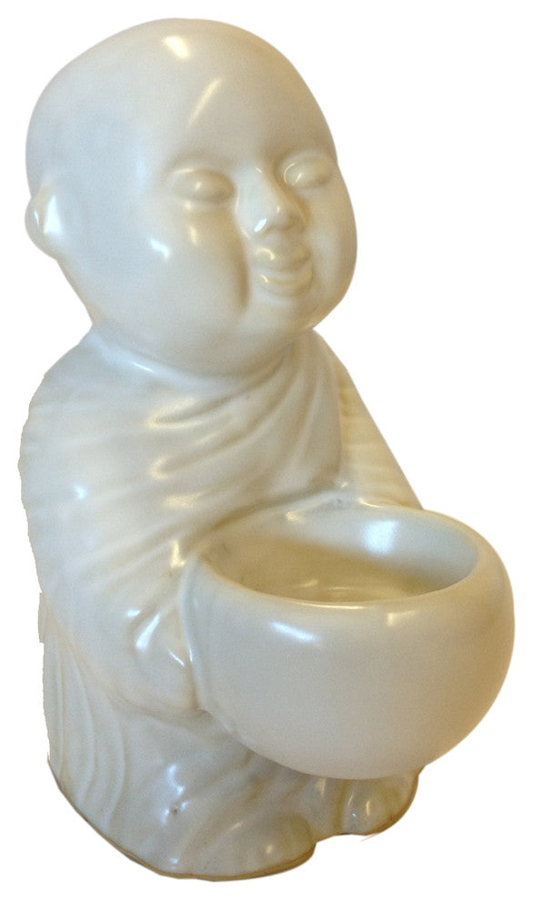 Young Standing Ceramic Monk with Alms Bowl