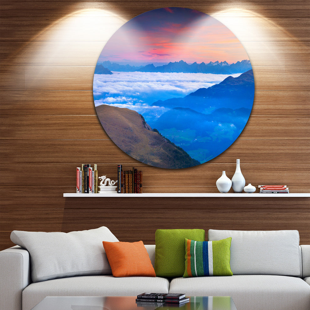 Summer Sunrise In Italian Alps, Landscape Photo Round Wall Art, 23"