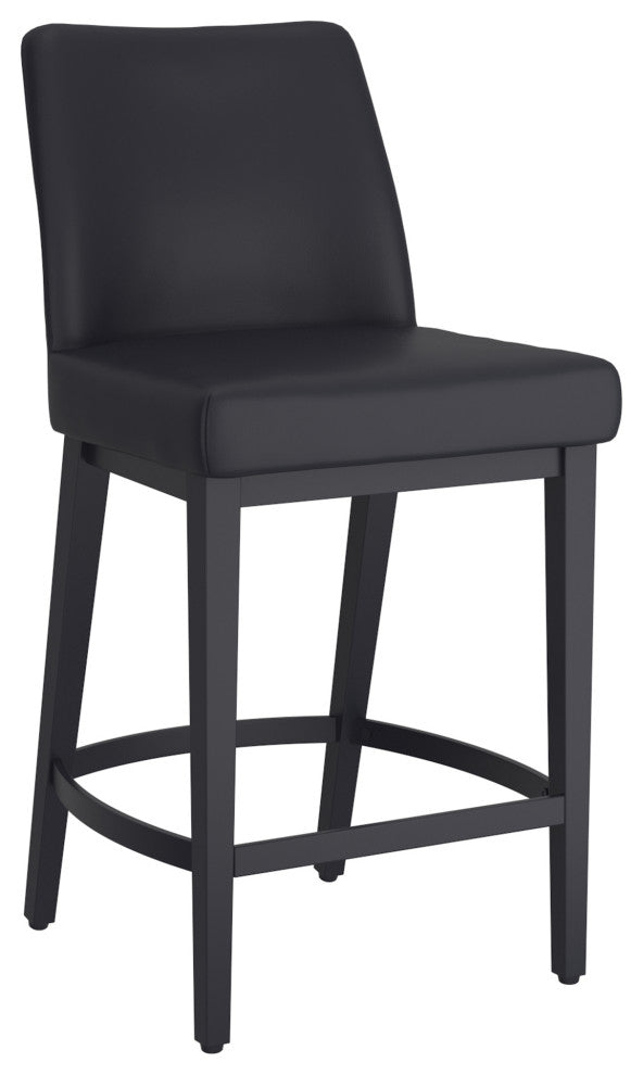 Modern Faux Leather and Metal 26" Counter Stool, Set of 2, Black
