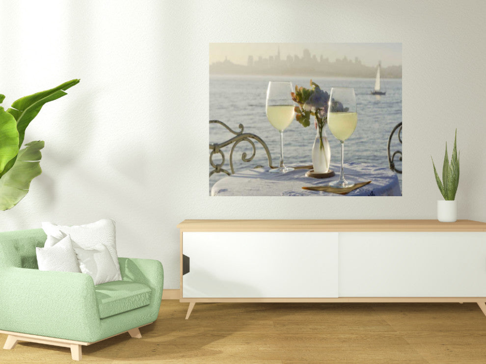 White Wine With Sailboat For Two City 3 Giclee Wrap Canvas Wall Art