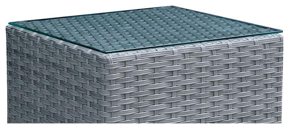 Home Square Condor Rattan Glass Top Patio End Table in Gray - Set of 2