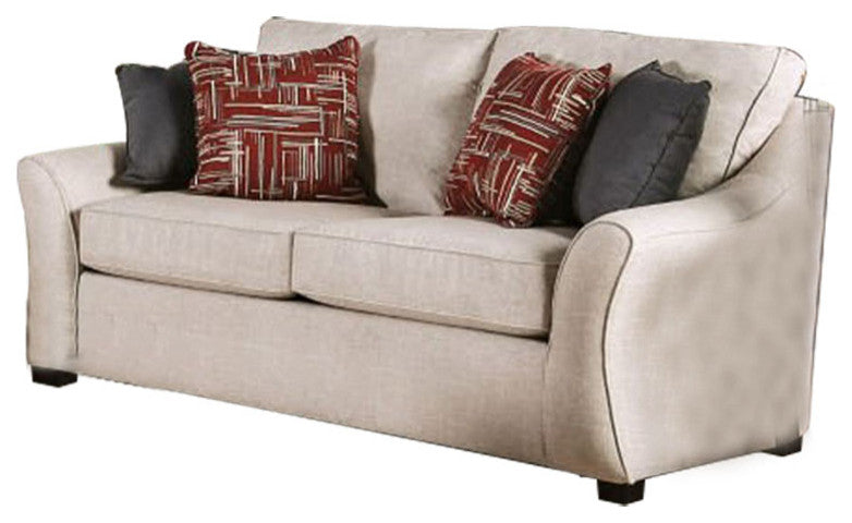 Fabric Upholstered Loveseat With Curved Shelter Arms, Ivory