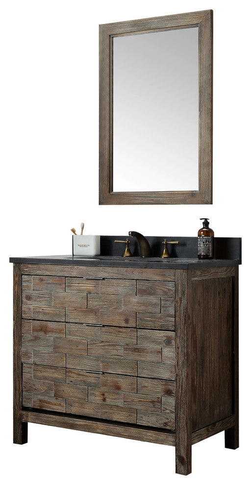 Driftwood Vanity Match With Black Moonstone Marble Top, 36"
