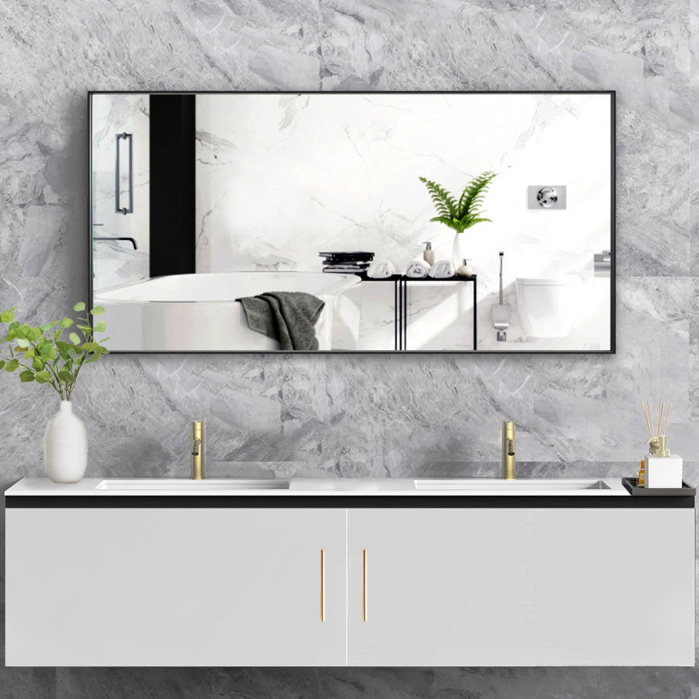 Rectangle Metal Framed Wall Mirror Bathroom Vanity Mirror, Black, 20"x40