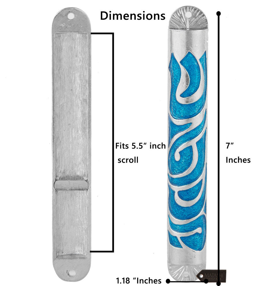 Matashi Hand Painted Blue Enamel 6'' Mezuzah