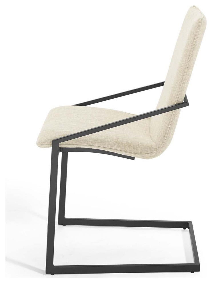 Side Dining Chair, Set of 2, Fabric, Metal, Black Beige, Cafe Bistro Restaurant