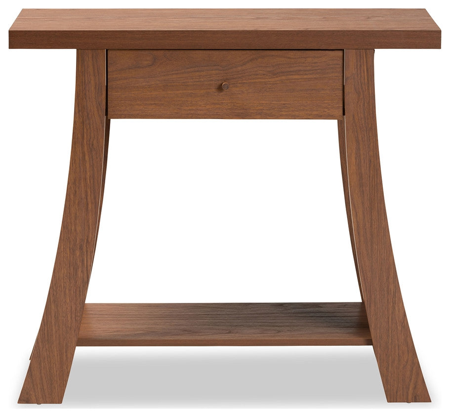 Modern Contemporary Walnut Brown Finished Wood 1-Drawer Console Table