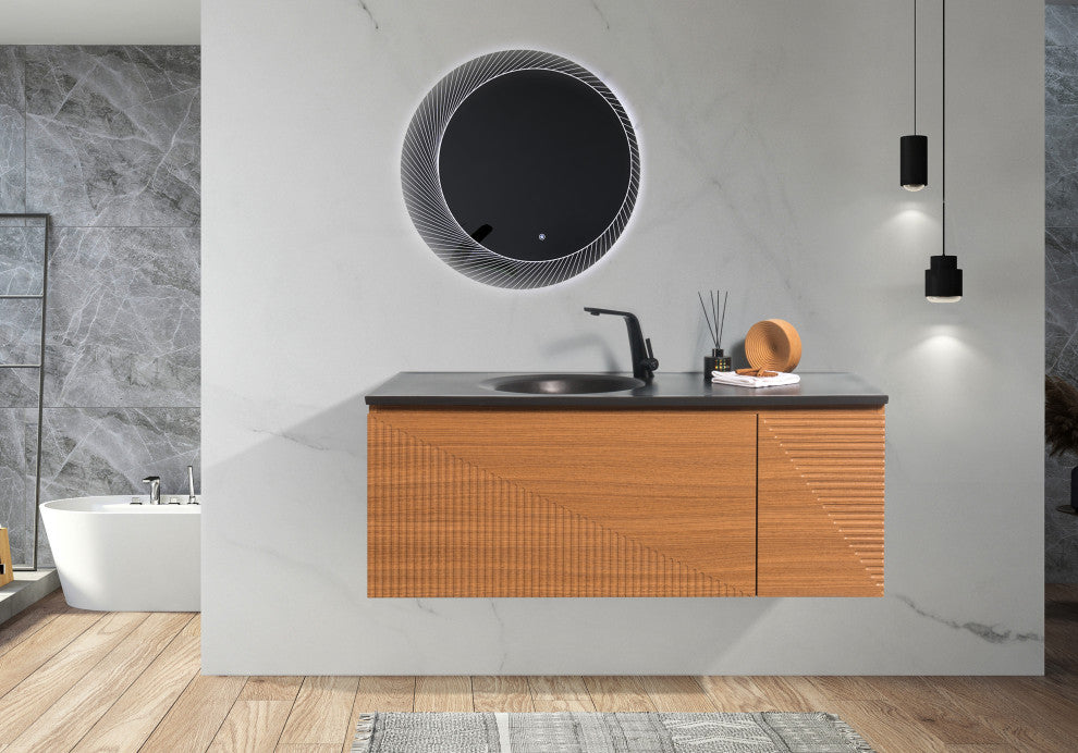Simon  Wall Mount Vanity With Integrated black Sink, 48"
