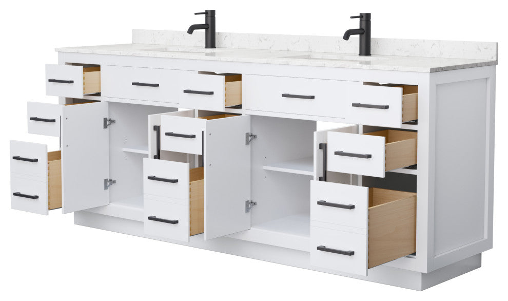 Beckett TK 84" Double Vanity, Cultured Top, Black Trim