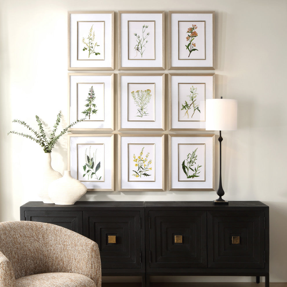 Uttermost - 32339 - Framed Prints, S/9 - Botanical Flowers - Champagne Gold