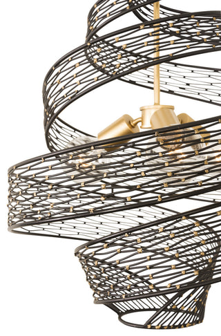 Varaluz 240P03 Flow 3 Light 18"W Wood Pendant - Matte Black / French Gold