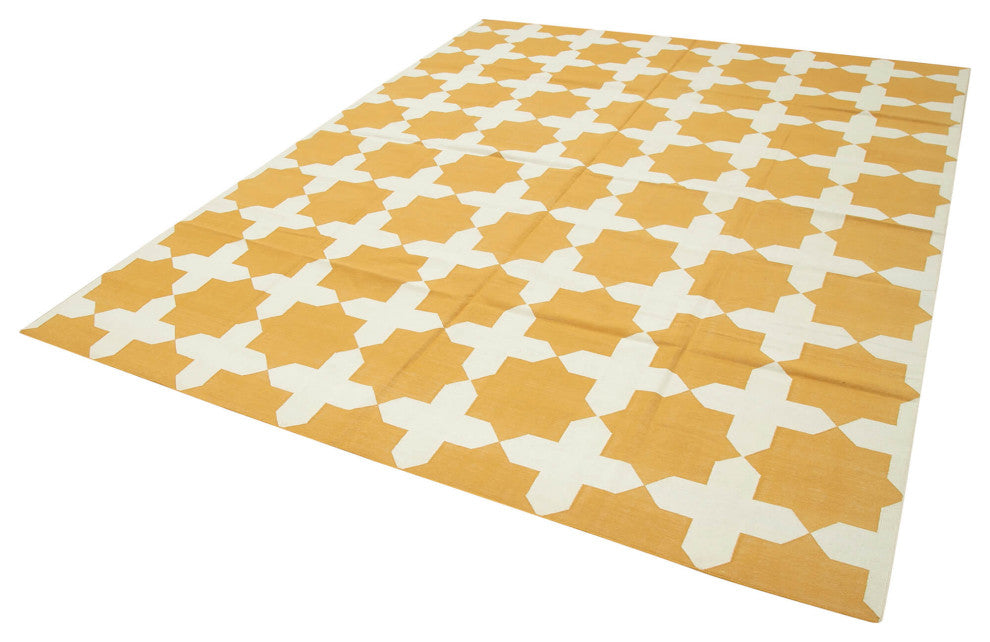 Rug N Carpet - Handmade Wool 7' 10'' x 9' 11'' Geometric Dhurrie Kilim Rug
