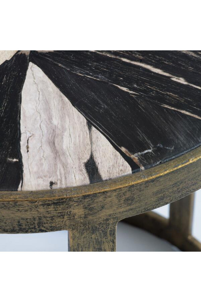 Brass Framed Round Wooden Coffee Table | Andrew Martin Carlos