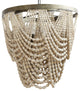 Rustic Chandelier, Metal Frame With Decorative Wooden Beads & 3 Lights, Wood