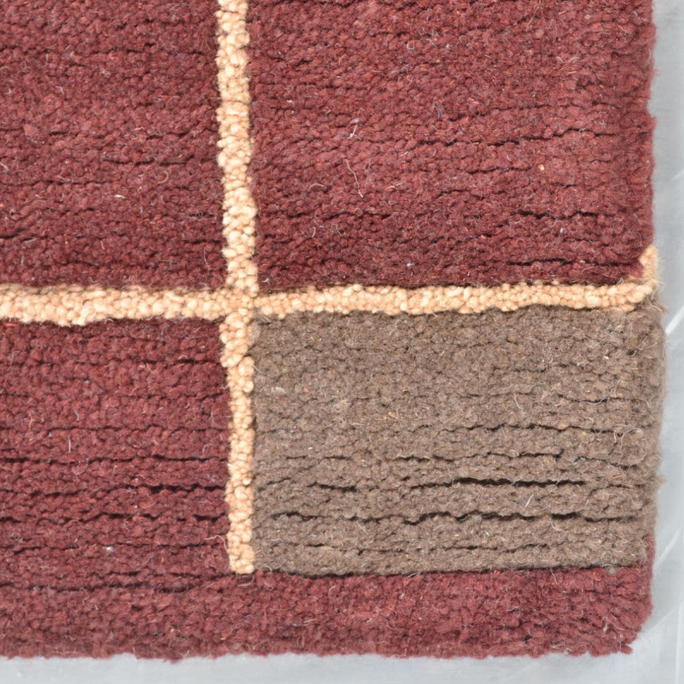 Hand Knotted Tibbati Wool Area Rug Contemporary Red