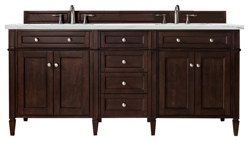 James Martin 650-V72-BNM-3ENC 72" Burnished Mahogany Double Vanity + Quartz Top