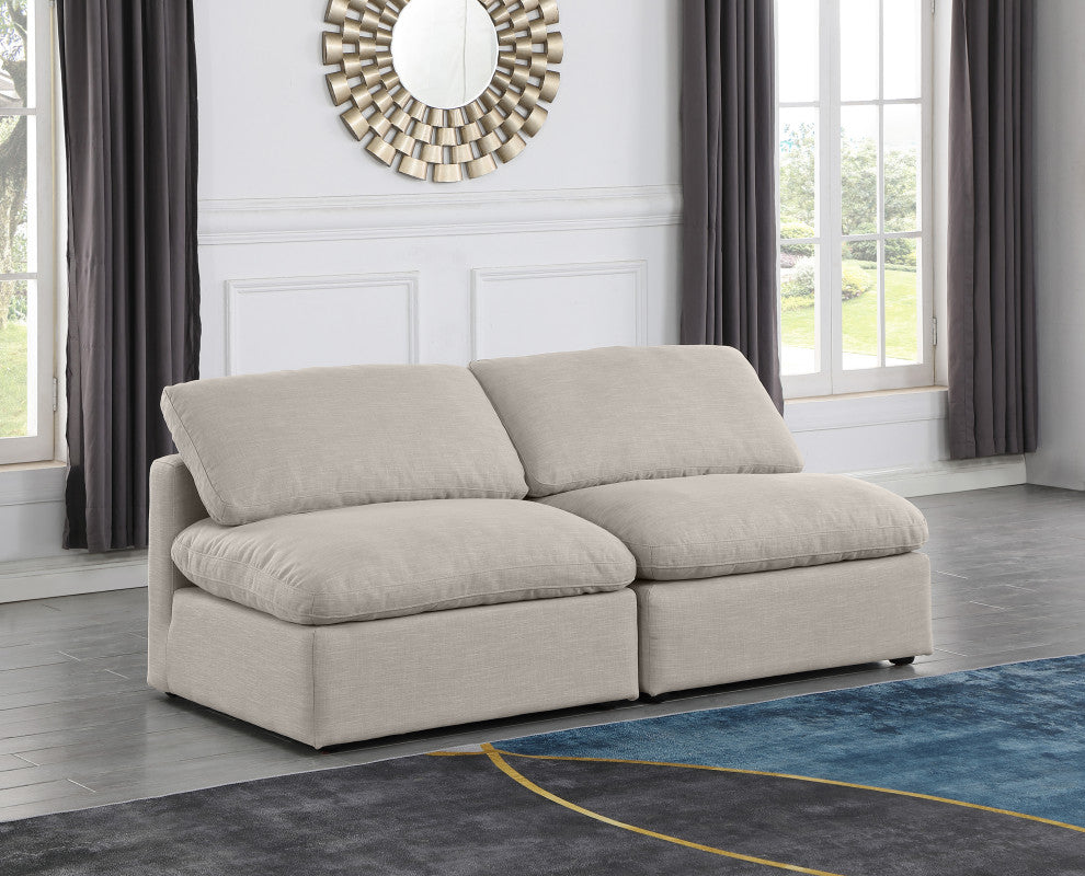 Indulge Upholstered Modular Sofa, Beige, 2-Piece: 2 Armless Chair, Down Stuffed Linen Textured Fabric