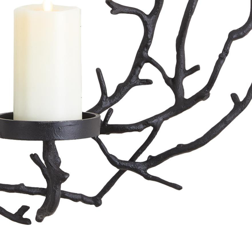 Elegant Black Metal Branch Wreath Candle Sconce Pillar Holder Twig Open Organic