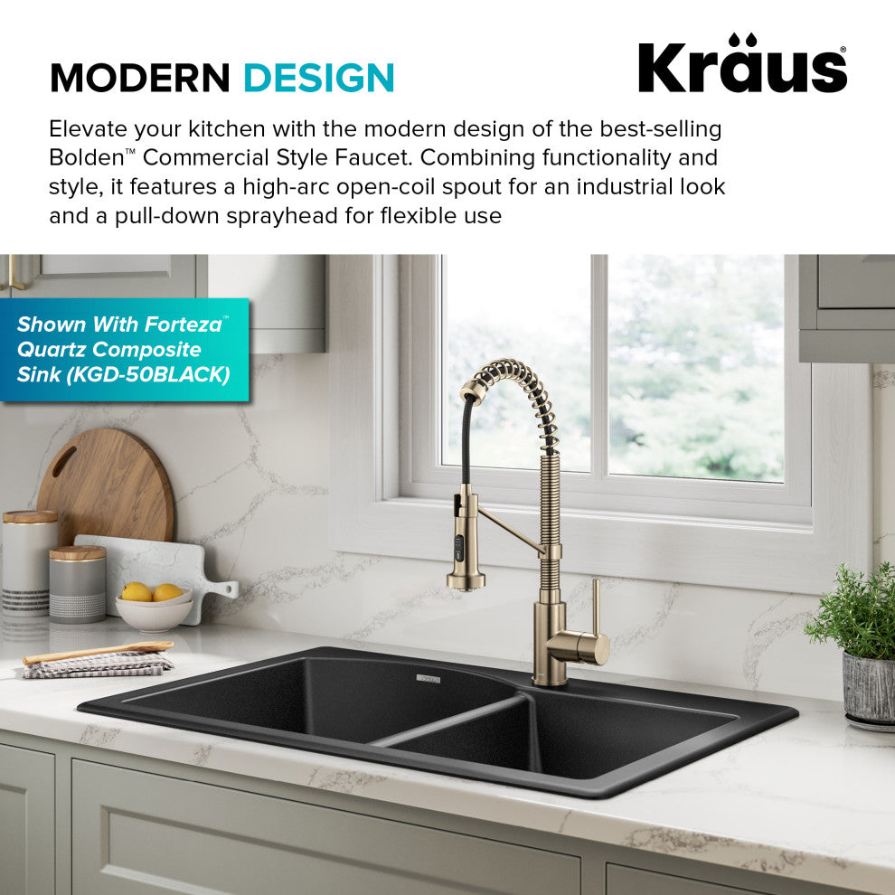 Bolden Commercial Style 2-Function Pull-Down 1-Handle 1-Hole Kitchen Faucet, Spot Free Antique Champagne Bronze