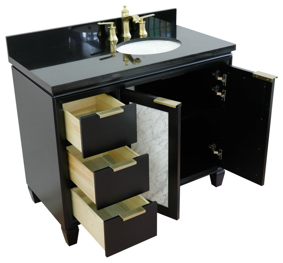 43" Single Vanity, Black Finish With Black Galaxy