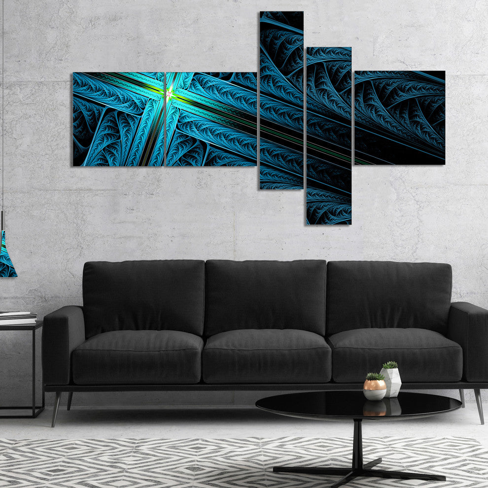 Turquoise Fractal Cross Design, Abstract Canvas Art Print, 60"x32", 5 panels