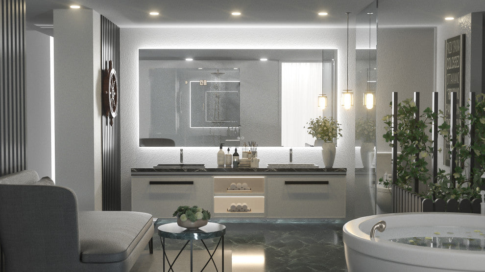Backlit LED Mirror for Bathroom, Anti-Fog Dimmable, Silver, 72x36