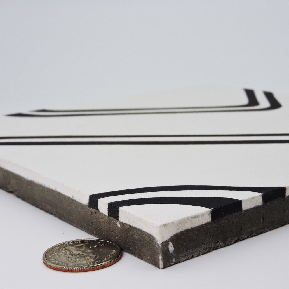 Chawen Handmade Cement Tile, White/Black, Sample