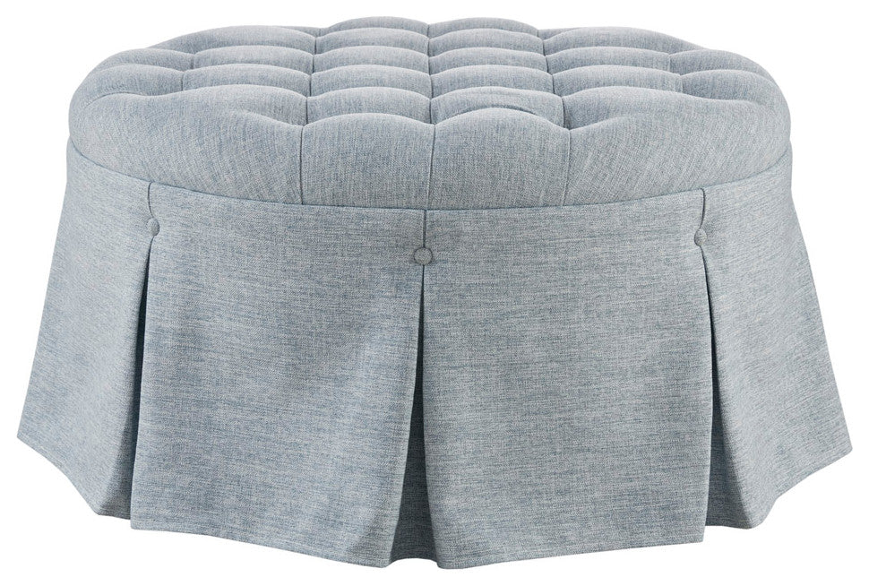 Martha Stewart Terri Skirted Tufted 32" Round Ottoman, Light Blue