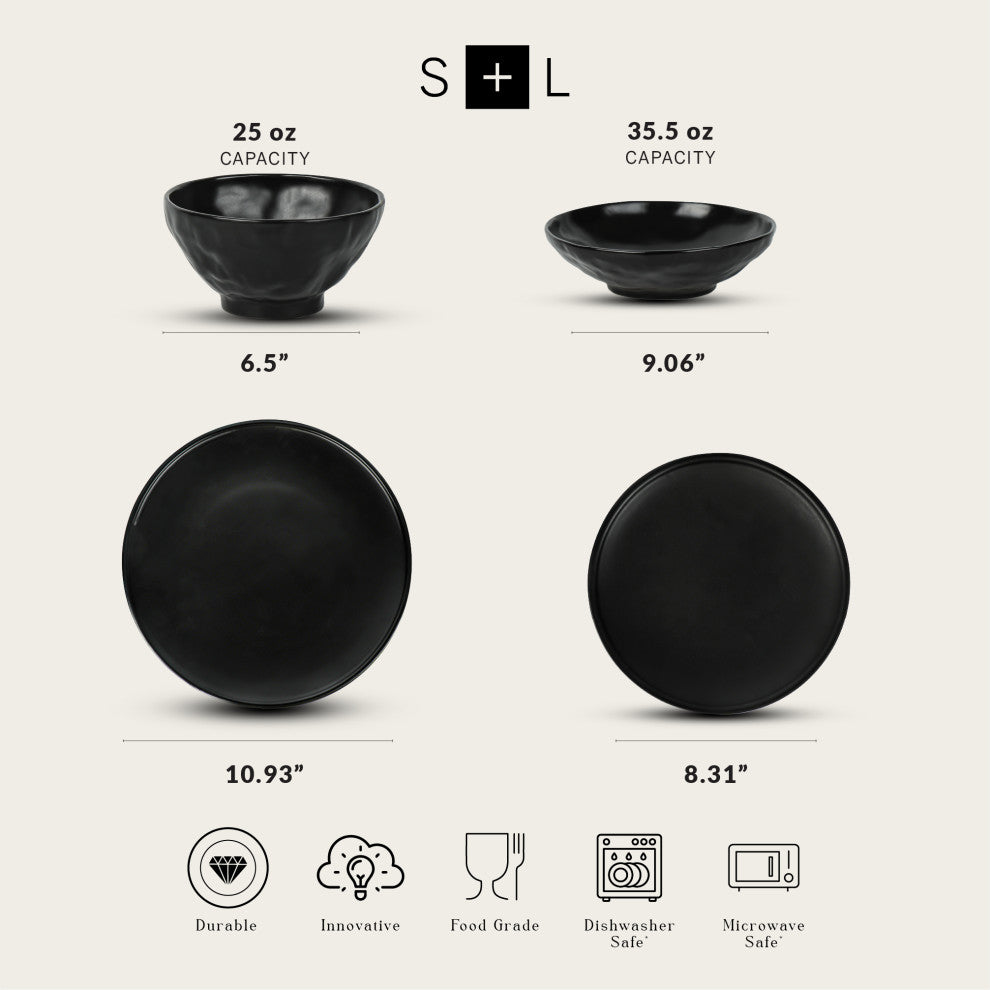 Stone by Mercer Project NENDO Stoneware 16 Piece Dinnerware Set, Black